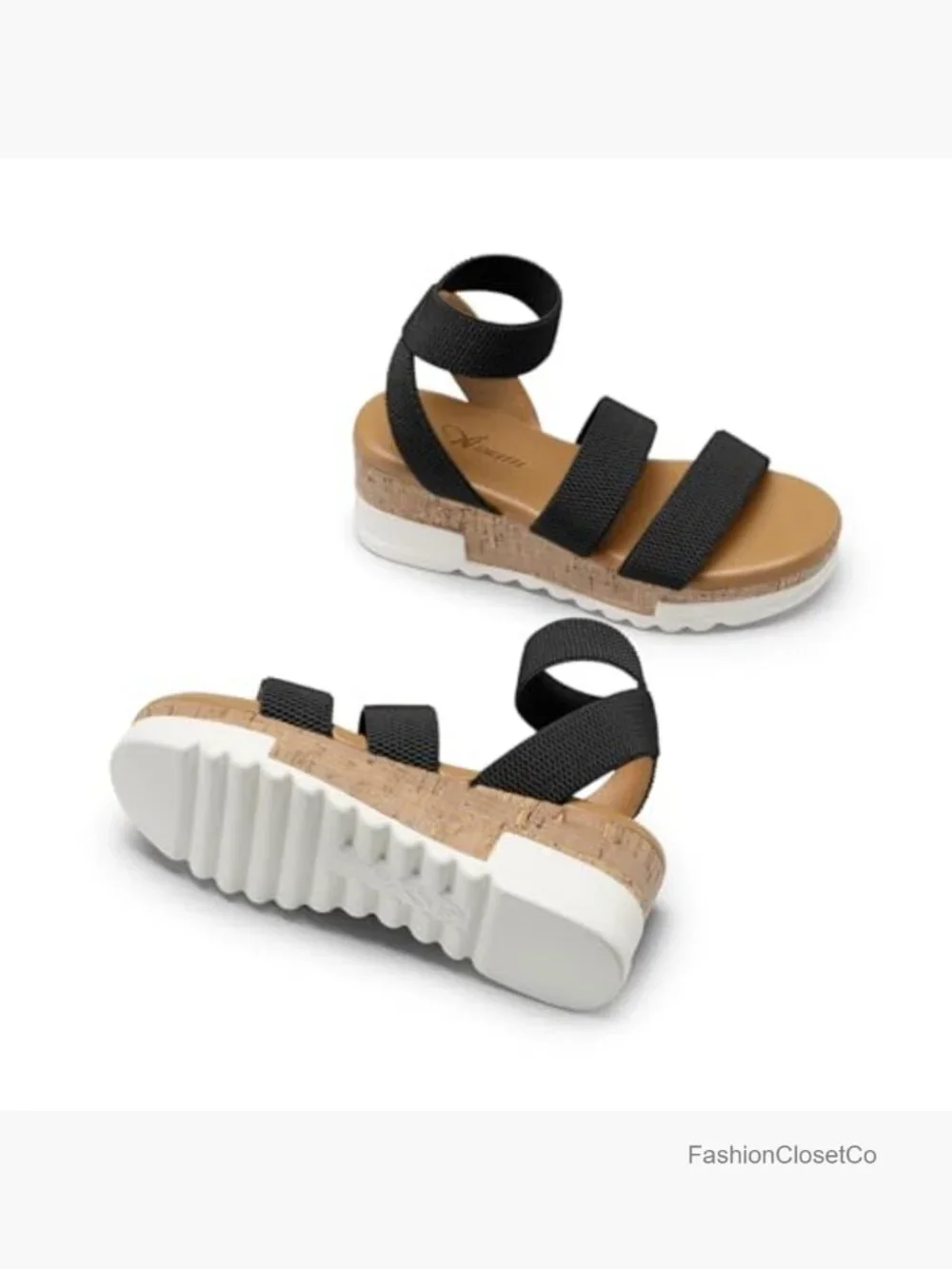 Woven Platform Wedge Sandals with Ankle Strap, Cushioned Footbed